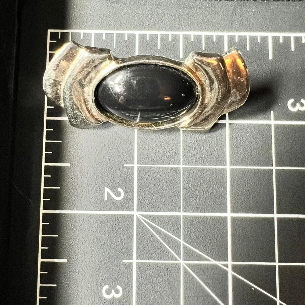 Accessocraft NYC Vintage‎ Silver Tone Faux Onyx Scarf Clip Goth